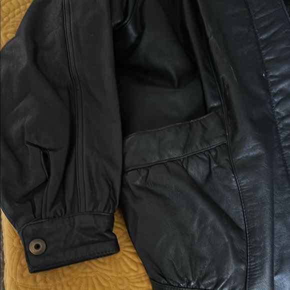 Black Leather Jacket with Hood - Picture 3 of 4